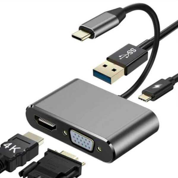 Переходник 4K USB-C HUB PD+HDMI+VGA+USB adapter 4 in 1 - Image 2