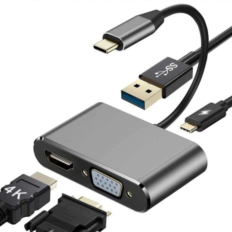 Переходник 4K USB-C HUB PD+HDMI+VGA+USB adapter 4 in 1 - Image 2