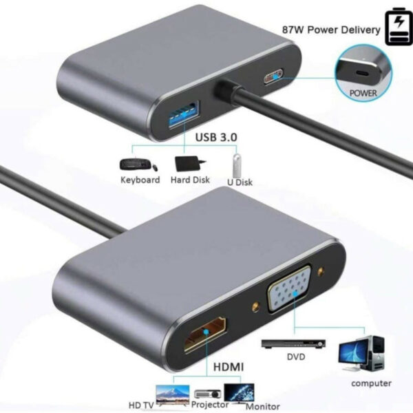 Переходник 4K USB-C HUB PD+HDMI+VGA+USB adapter 4 in 1 - Image 3