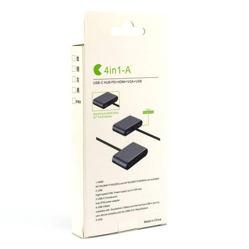Переходник 4K USB-C HUB PD+HDMI+VGA+USB adapter 4 in 1 - Image 6