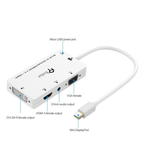 Переходник R-1133A mini DisplayPort adapter 4 in 1 DVI+HDMI+VGA+3.5mm - Image 2