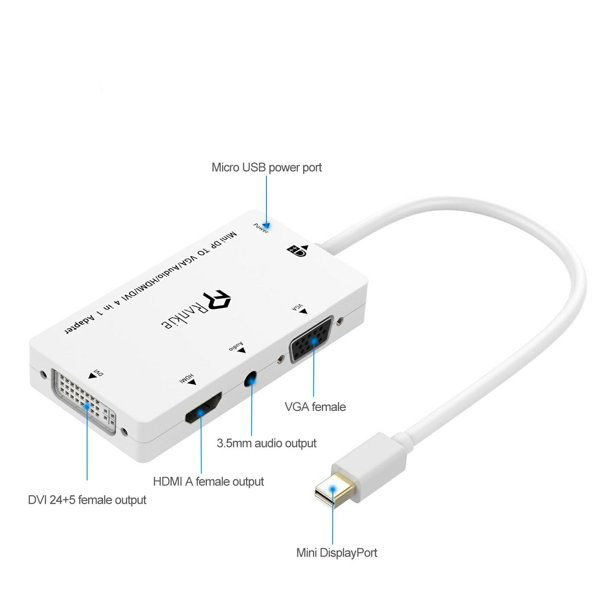 Переходник R-1133A mini DisplayPort adapter 4 in 1 DVI+HDMI+VGA+3.5mm - Image 2