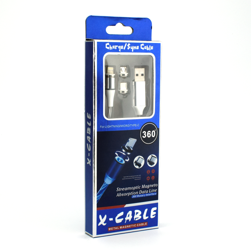 USB кабель X360 3в1 Светящийся Micro-iPhone-Type-C магнитный - Image 5