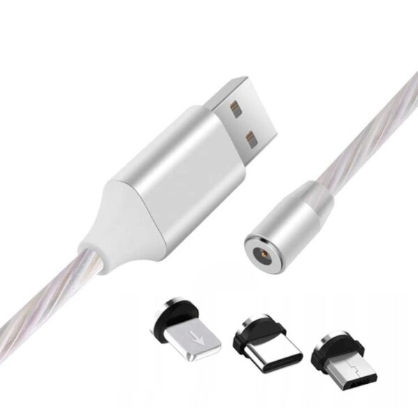 USB кабель X360 3в1 Светящийся Micro-iPhone-Type-C магнитный