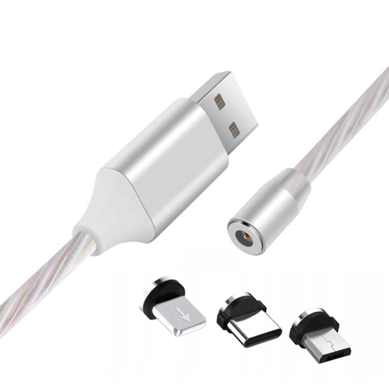 USB кабель X360 3в1 Светящийся Micro-iPhone-Type-C магнитный